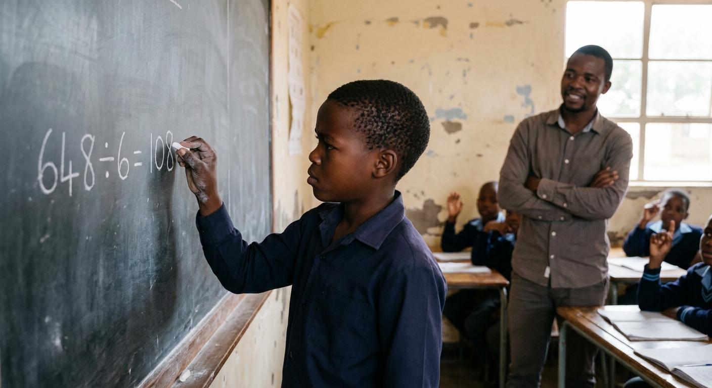Children working through maths sums on the chalkboard