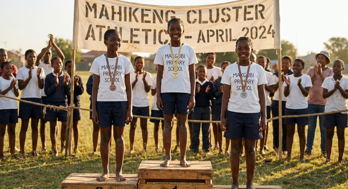 Learners with athletics medals after the inter-school meeting