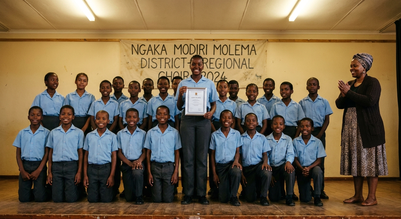 Choir holding up a certificate at the regional competition