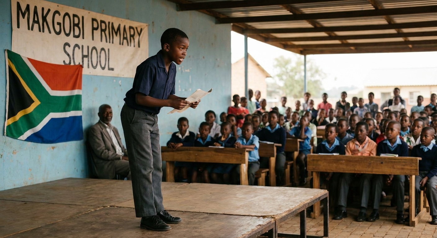 Learners performing a poem at the school assembly