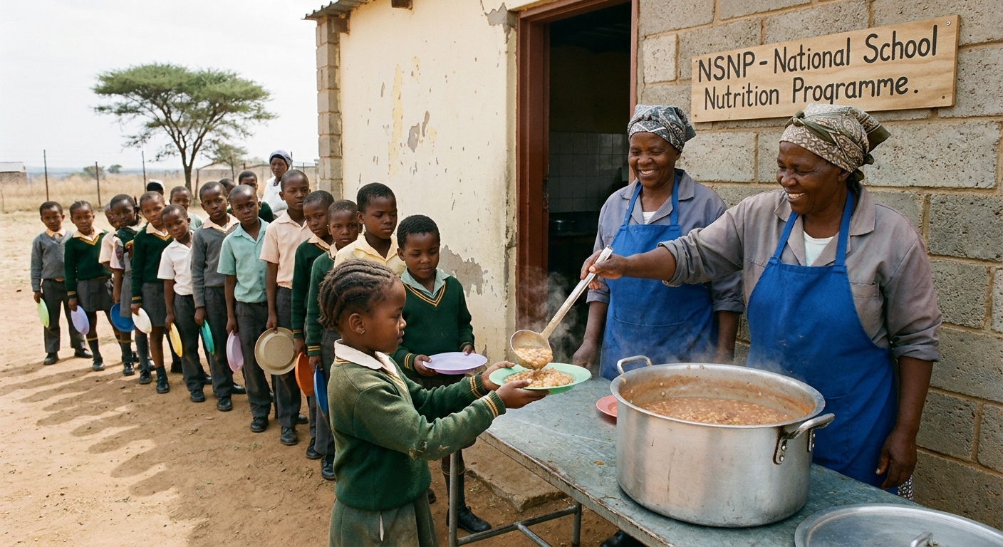 Learners queuing for the NSNP hot lunch
