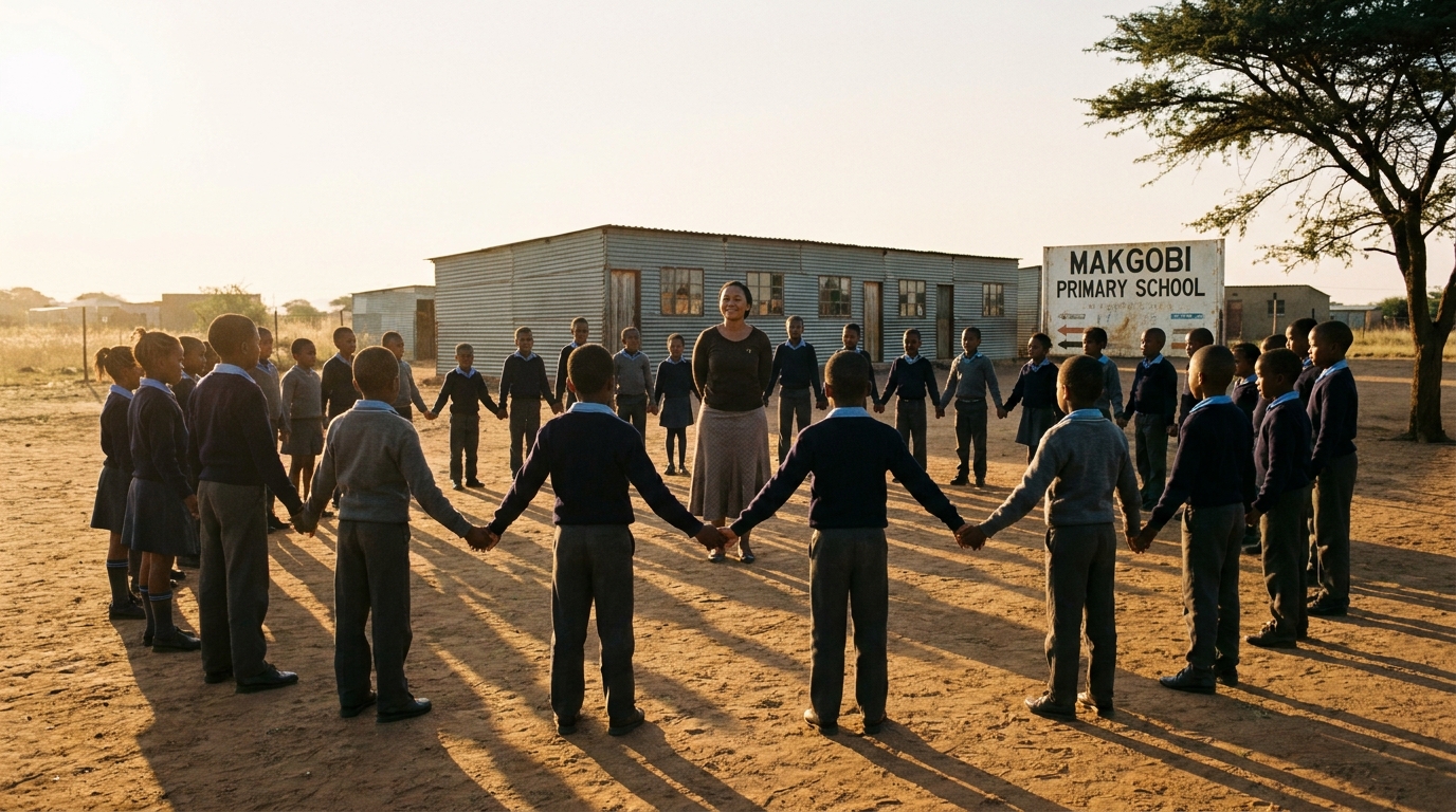 Children gathered in a morning circle outside