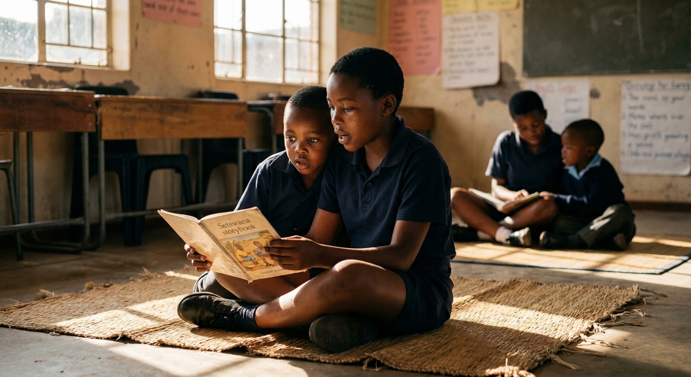 Older and younger learners reading together as a pair