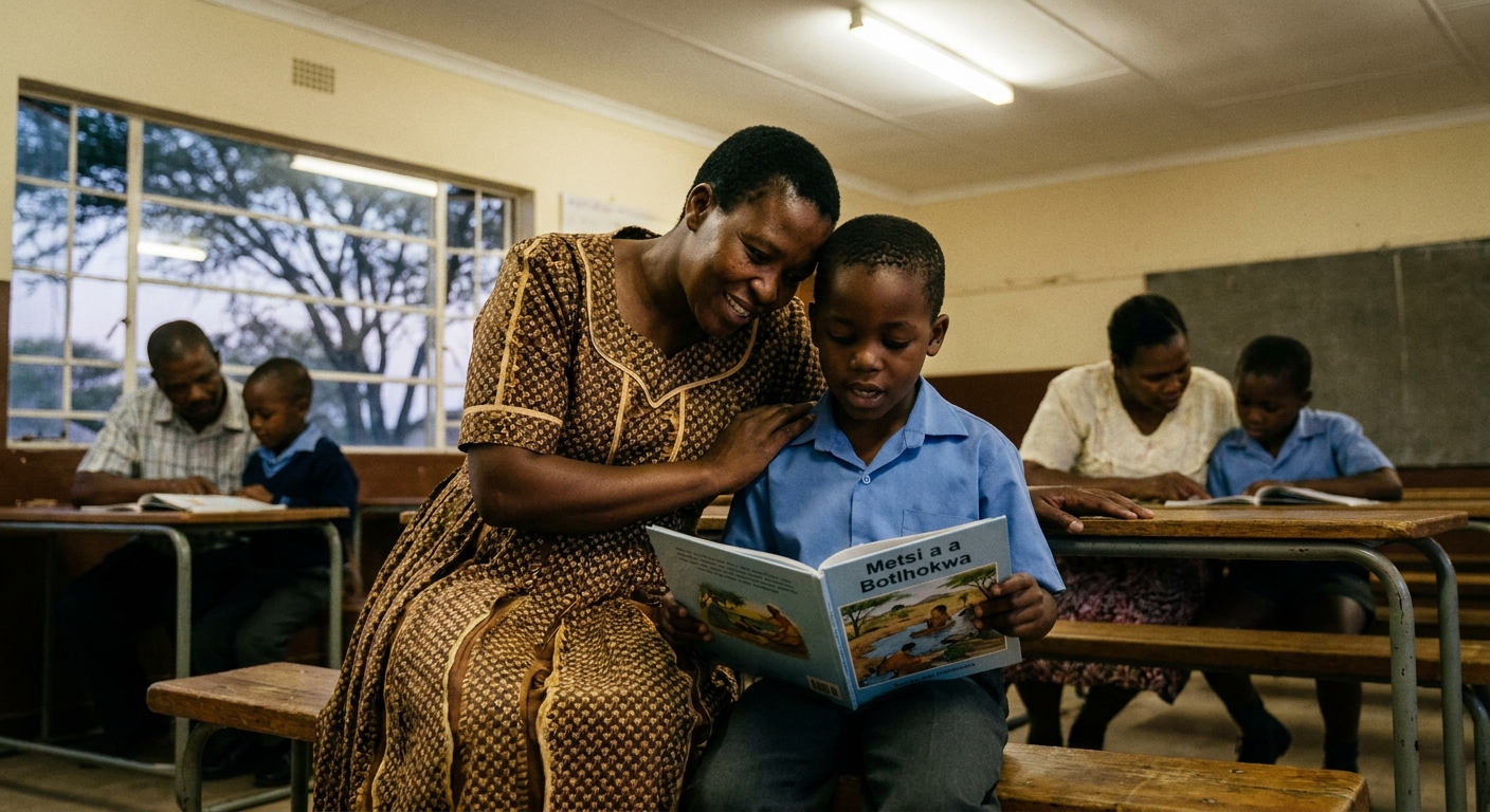 A parent reading with their child during family reading evening