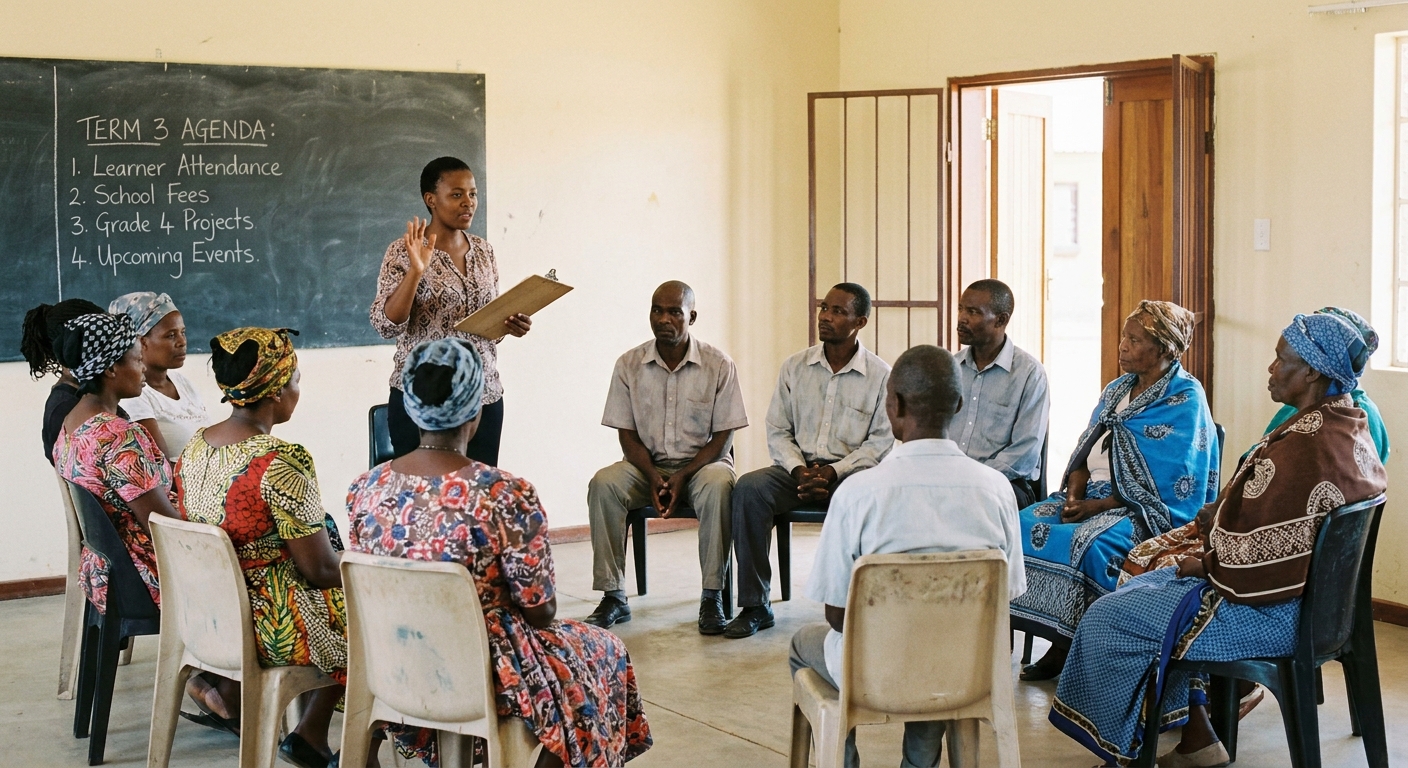 Parents at a class meeting in the school hall